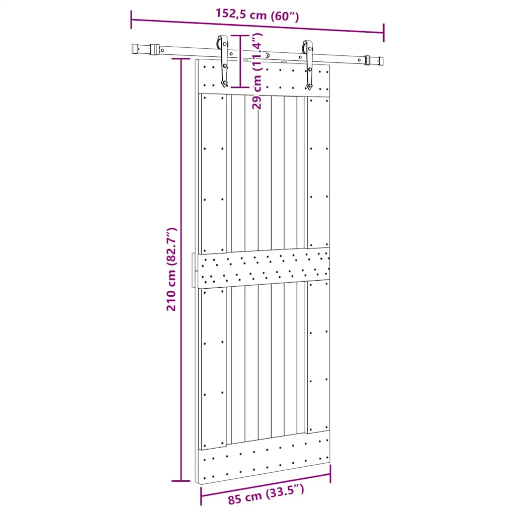 Ușă glisantă cu set de feronerie 85x210 cm, lemn masiv de pin