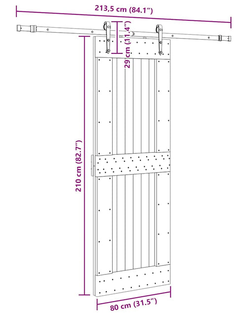 Încărcați imaginea în vizualizatorul Galerie, Ușă glisantă cu set de feronerie 80x210 cm, lemn masiv de pin
