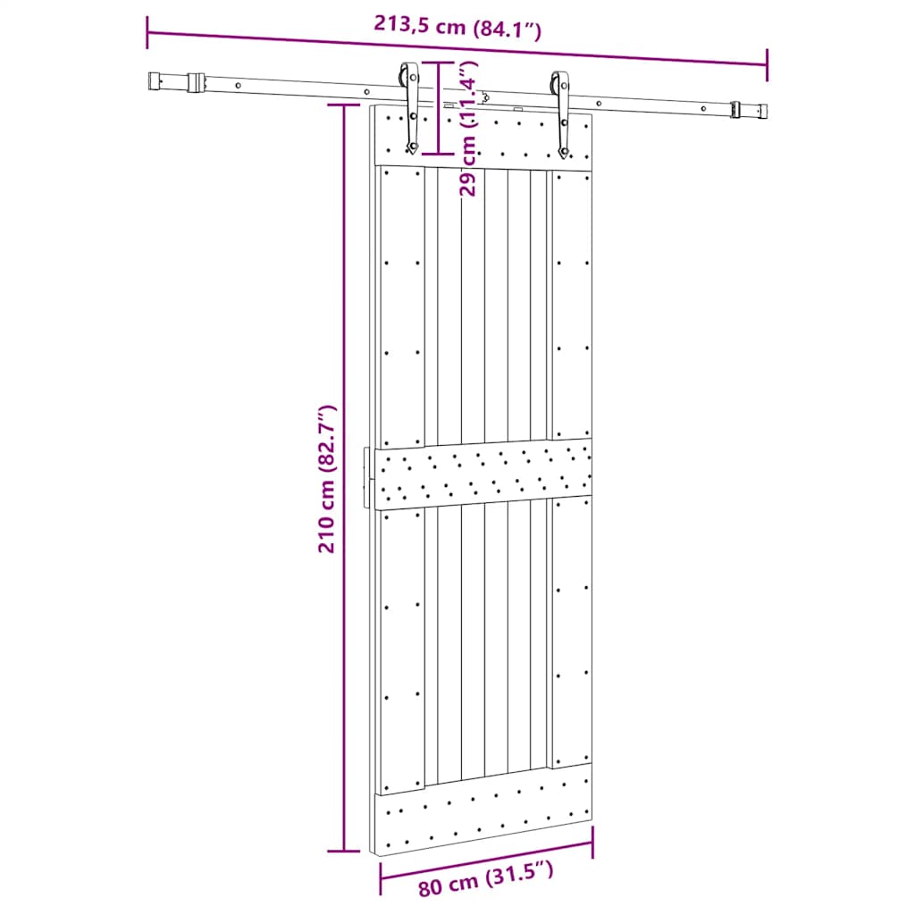 Ușă glisantă cu set de feronerie 80x210 cm, lemn masiv de pin