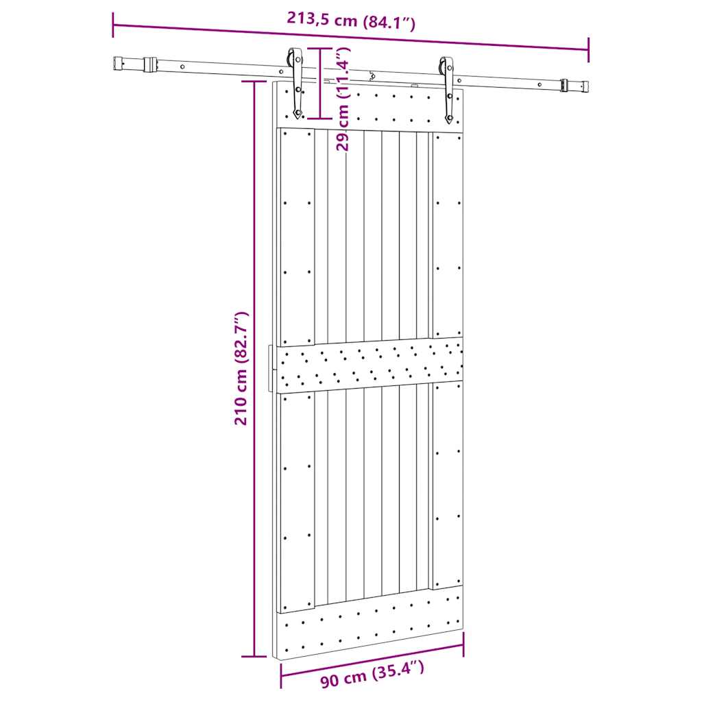 Ușă glisantă cu set feronerie, 90x210 cm, lemn masiv de pin