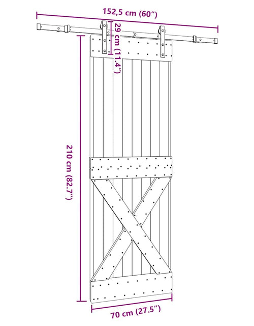 Загрузите изображение в средство просмотра галереи, Ușă glisantă cu set de feronerie 70x210 cm, lemn masiv de pin
