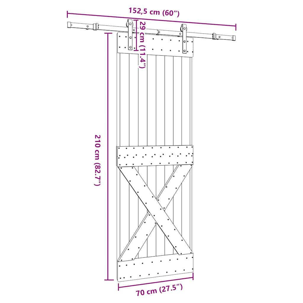 Ușă glisantă cu set de feronerie 70x210 cm, lemn masiv de pin