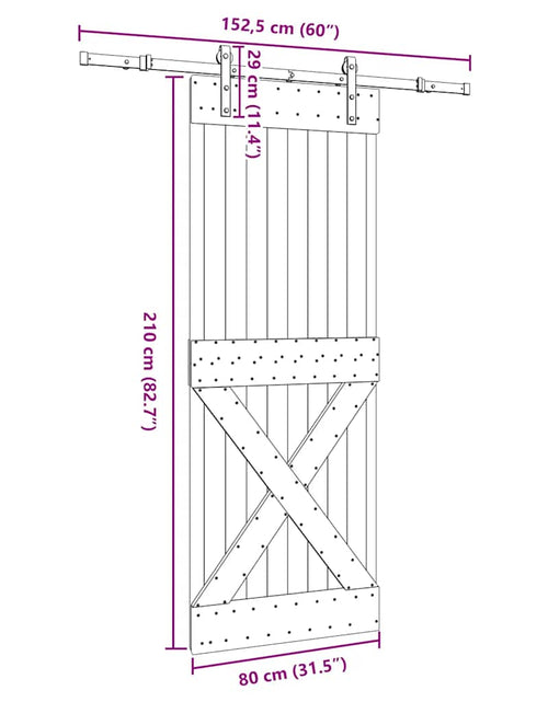 Încărcați imaginea în vizualizatorul Galerie, Ușă glisantă cu set de feronerie 80x210 cm, lemn masiv de pin
