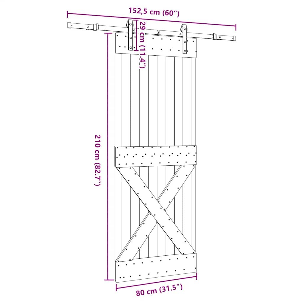 Ușă glisantă cu set de feronerie 80x210 cm, lemn masiv de pin