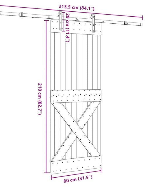 Încărcați imaginea în vizualizatorul Galerie, Ușă glisantă cu set de feronerie 80x210 cm, lemn masiv de pin
