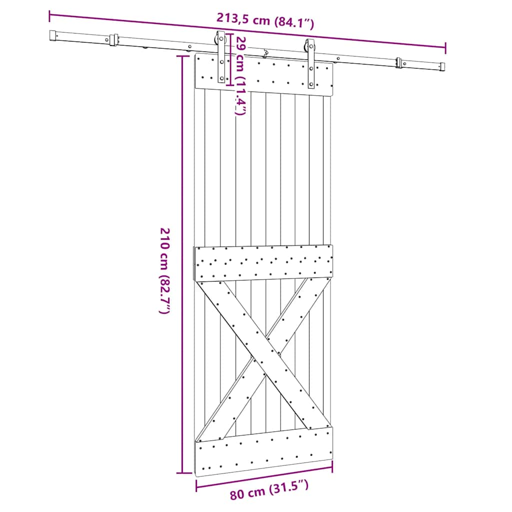 Ușă glisantă cu set de feronerie 80x210 cm, lemn masiv de pin