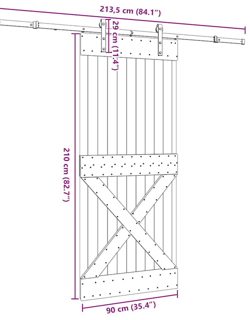 Încărcați imaginea în vizualizatorul Galerie, Ușă glisantă cu set feronerie, 90x210 cm, lemn masiv de pin
