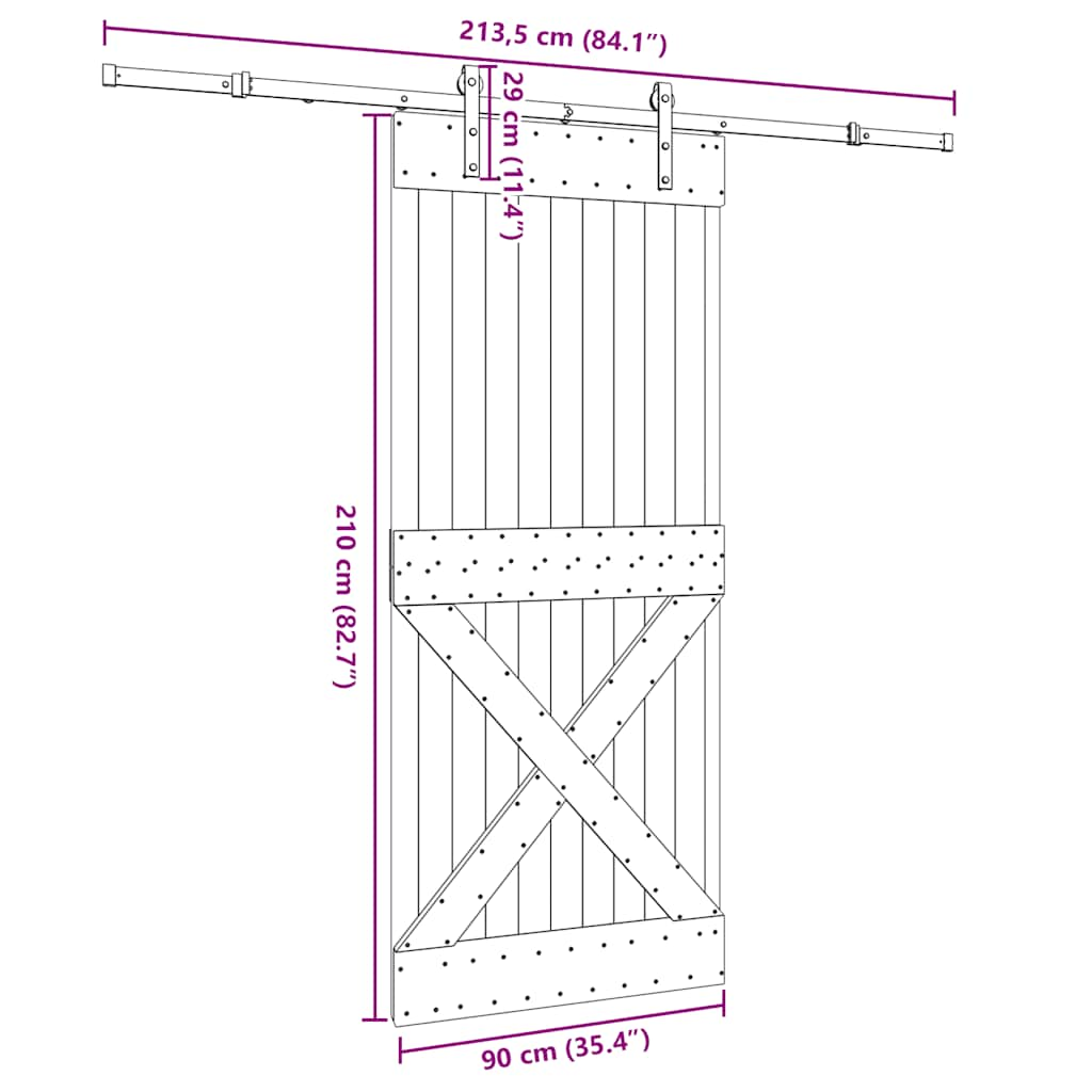 Ușă glisantă cu set feronerie, 90x210 cm, lemn masiv de pin