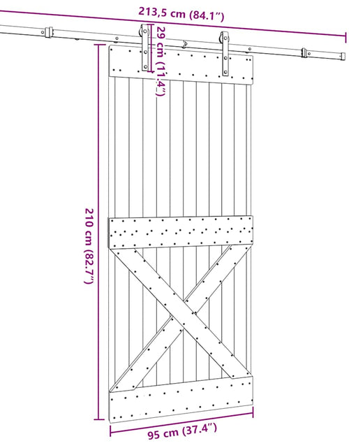 Încărcați imaginea în vizualizatorul Galerie, Ușă glisantă cu set de feronerie 95x210 cm, lemn masiv de pin
