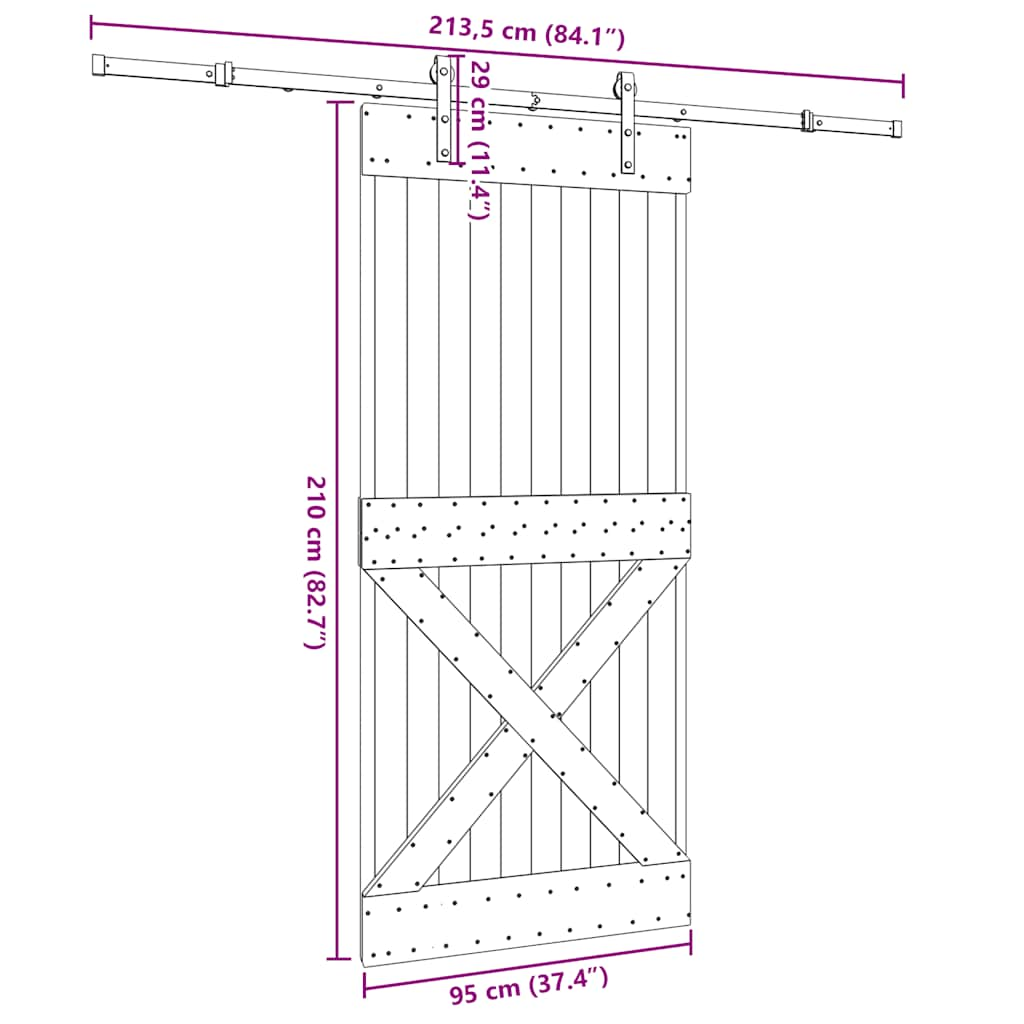 Ușă glisantă cu set de feronerie 95x210 cm, lemn masiv de pin