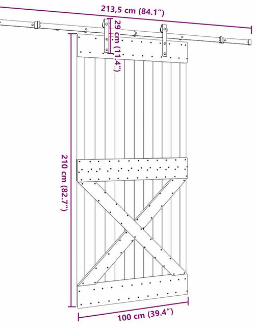 Încărcați imaginea în vizualizatorul Galerie, Ușă glisantă cu set feronerie, 100x210 cm, lemn masiv de pin
