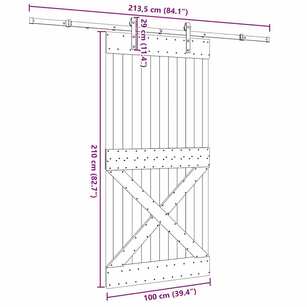 Ușă glisantă cu set feronerie, 100x210 cm, lemn masiv de pin