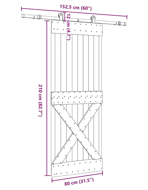 Încărcați imaginea în vizualizatorul Galerie, Ușă glisantă cu set de feronerie 80x210 cm, lemn masiv de pin
