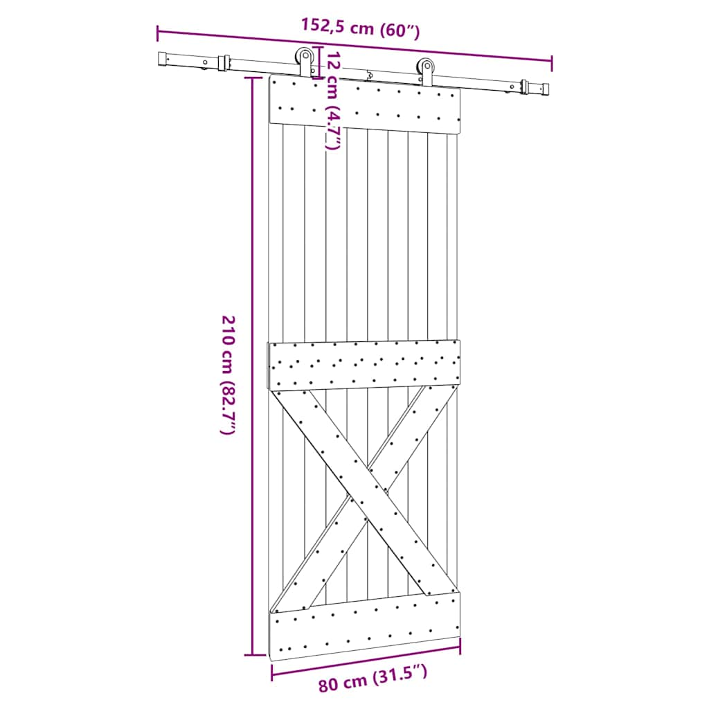 Ușă glisantă cu set de feronerie 80x210 cm, lemn masiv de pin