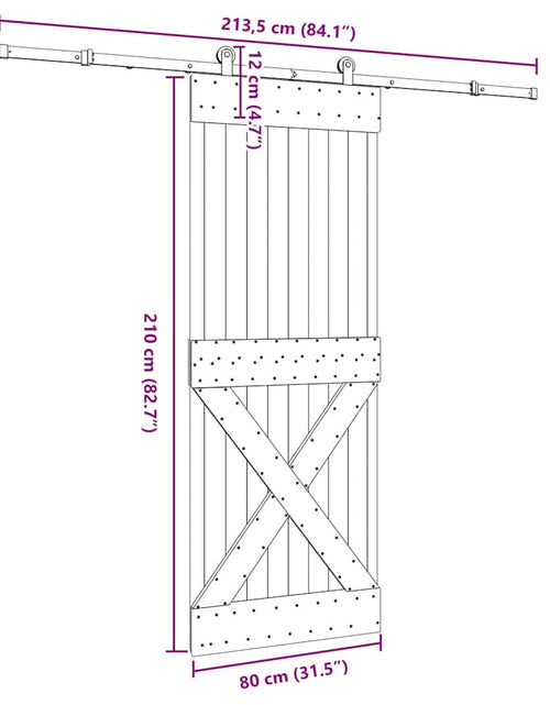 Загрузите изображение в средство просмотра галереи, Ușă glisantă cu set de feronerie 80x210 cm, lemn masiv de pin
