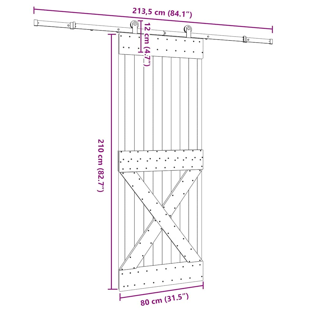 Ușă glisantă cu set de feronerie 80x210 cm, lemn masiv de pin