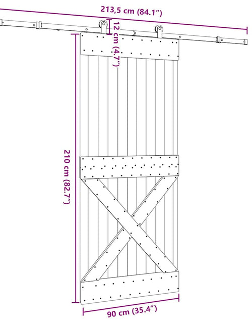 Încărcați imaginea în vizualizatorul Galerie, Ușă glisantă cu set feronerie, 90x210 cm, lemn masiv de pin
