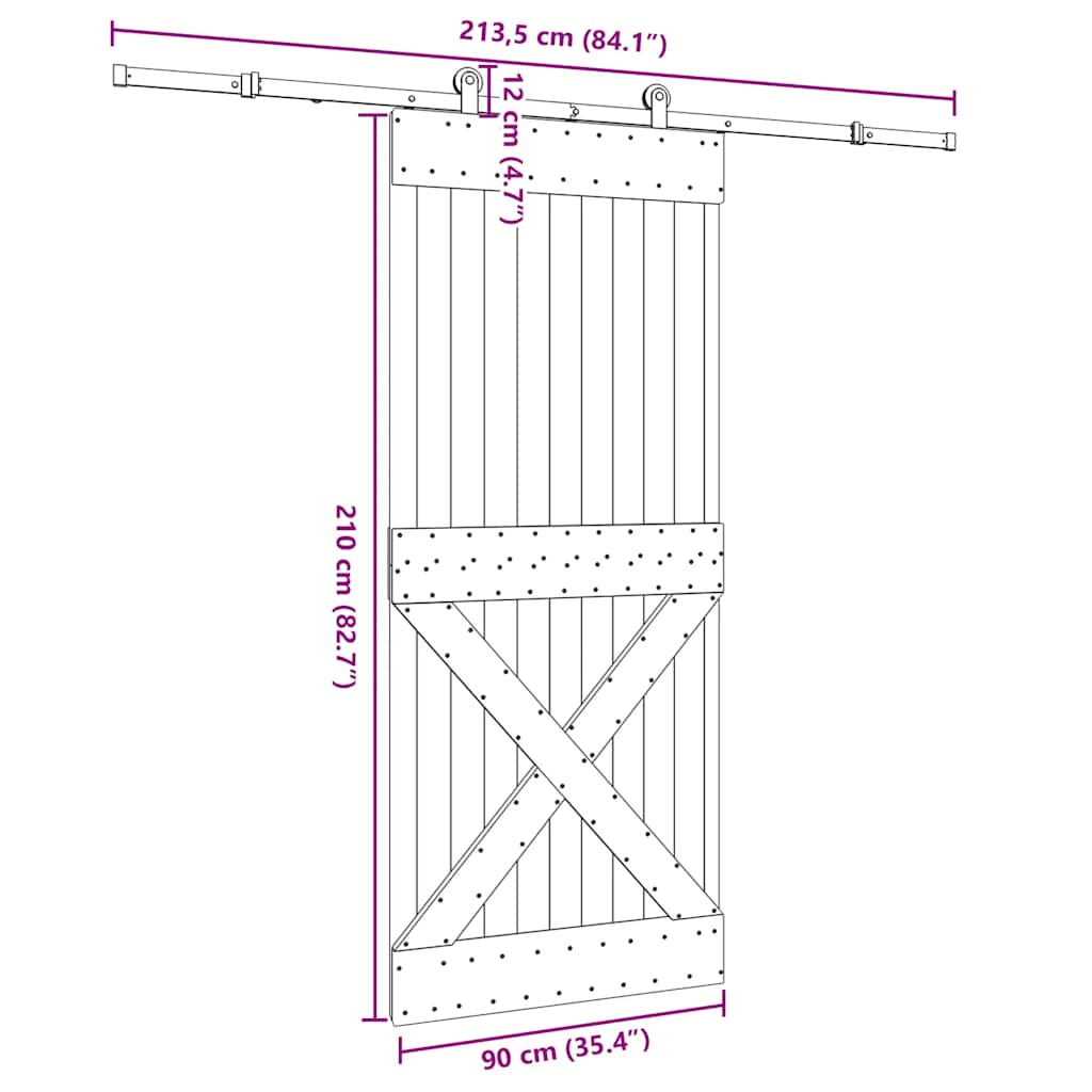 Ușă glisantă cu set feronerie, 90x210 cm, lemn masiv de pin