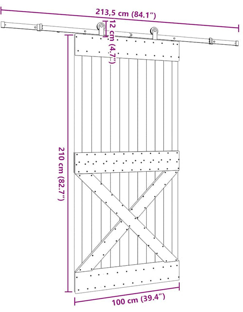 Загрузите изображение в средство просмотра галереи, Ușă glisantă cu set feronerie, 100x210 cm, lemn masiv de pin
