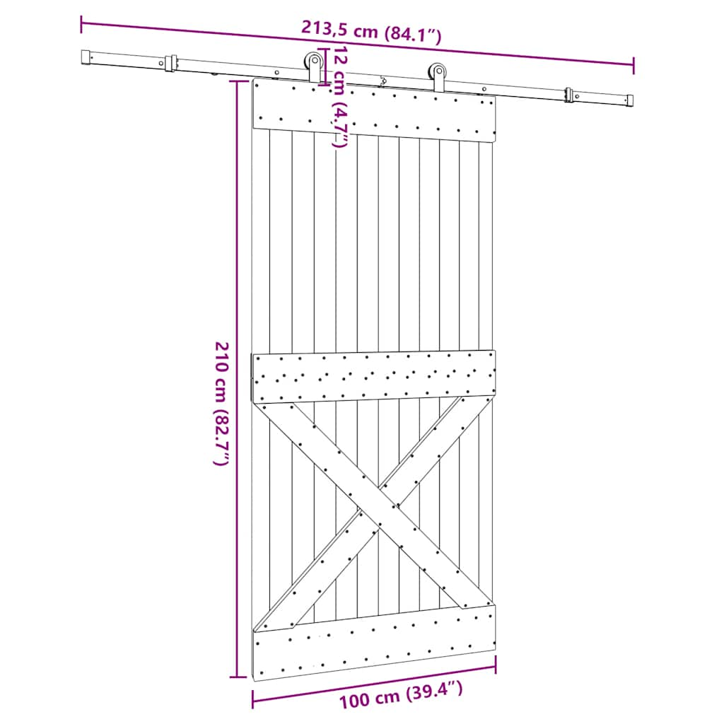 Ușă glisantă cu set feronerie, 100x210 cm, lemn masiv de pin