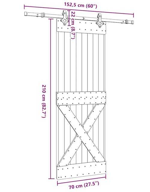 Încărcați imaginea în vizualizatorul Galerie, Ușă glisantă cu set de feronerie 70x210 cm, lemn masiv de pin
