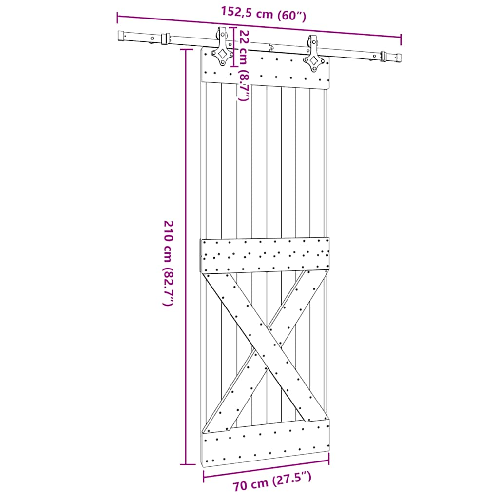 Ușă glisantă cu set de feronerie 70x210 cm, lemn masiv de pin