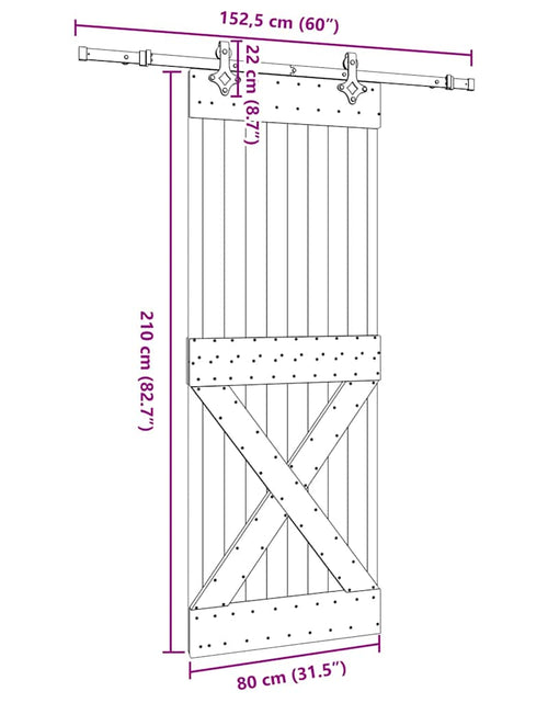 Încărcați imaginea în vizualizatorul Galerie, Ușă glisantă cu set de feronerie 80x210 cm, lemn masiv de pin
