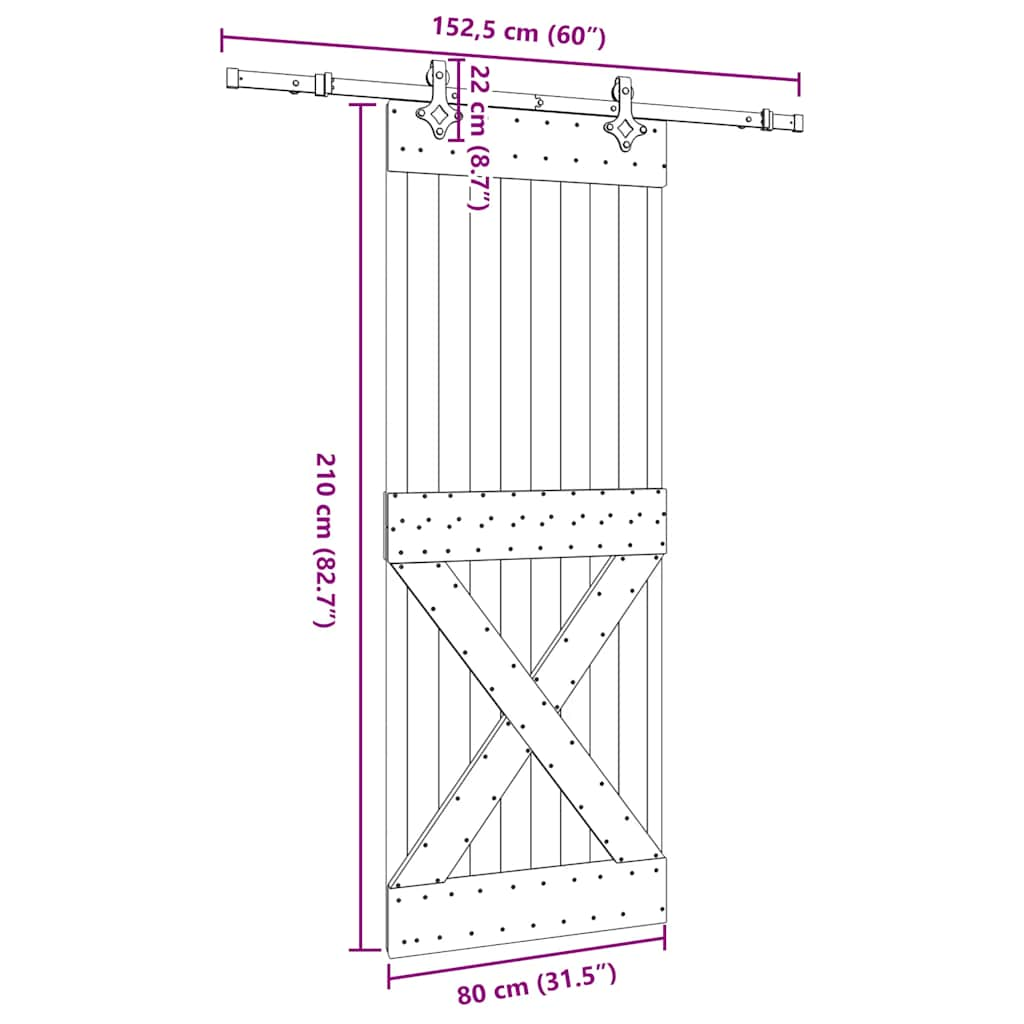 Ușă glisantă cu set de feronerie 80x210 cm, lemn masiv de pin