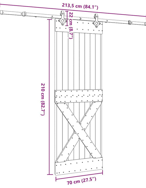 Încărcați imaginea în vizualizatorul Galerie, Ușă glisantă cu set de feronerie 70x210 cm, lemn masiv de pin
