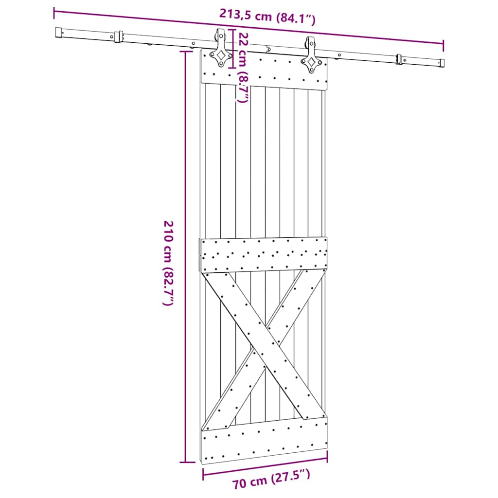 Ușă glisantă cu set de feronerie 70x210 cm, lemn masiv de pin