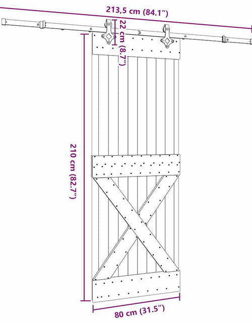 Încărcați imaginea în vizualizatorul Galerie, Ușă glisantă cu set de feronerie 80x210 cm, lemn masiv de pin
