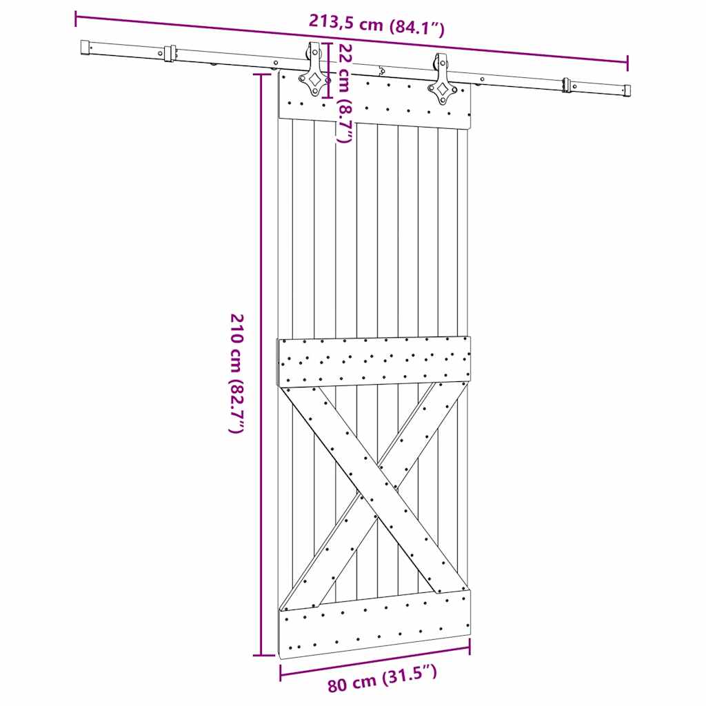 Ușă glisantă cu set de feronerie 80x210 cm, lemn masiv de pin