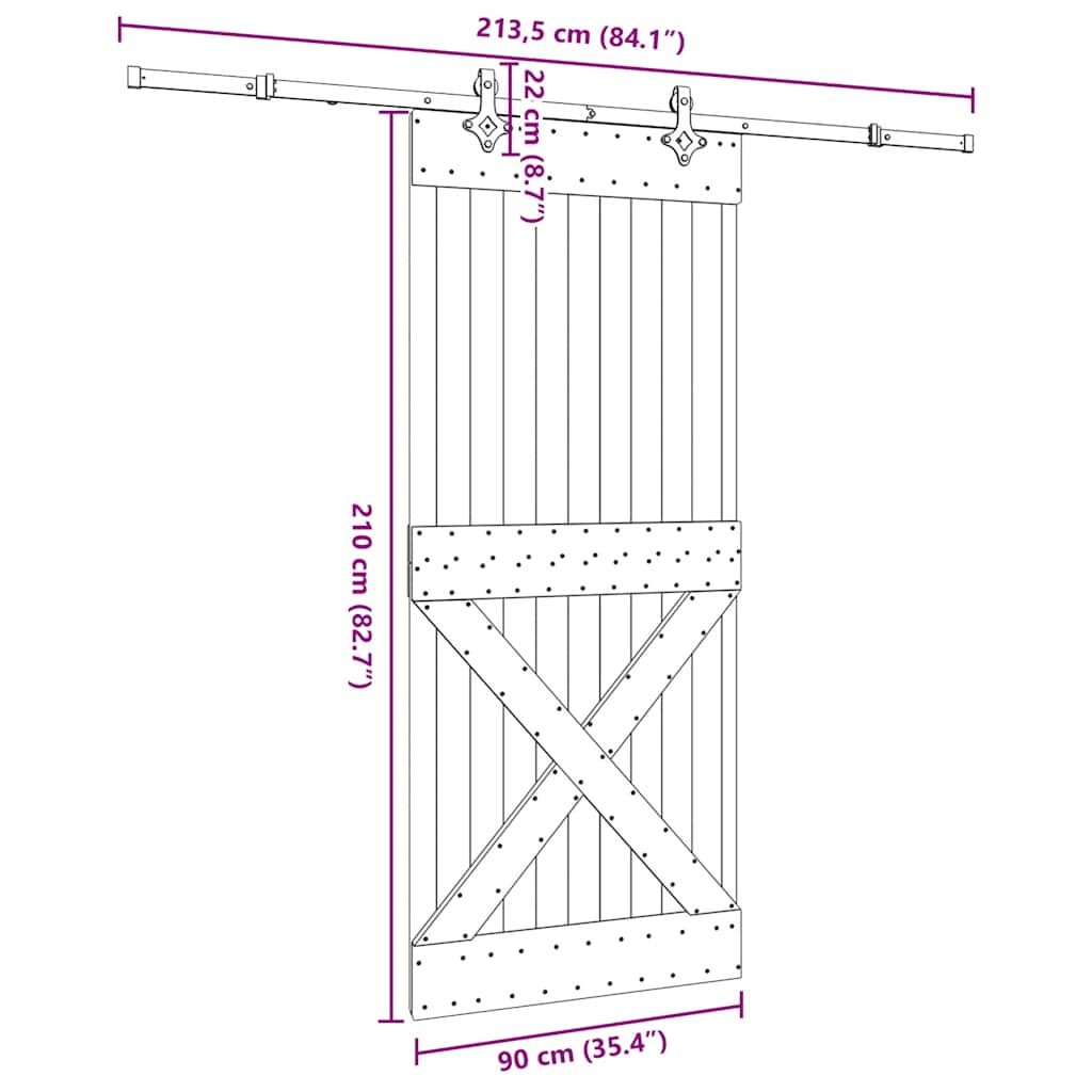 Ușă glisantă cu set feronerie, 90x210 cm, lemn masiv de pin