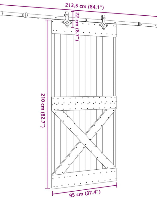 Încărcați imaginea în vizualizatorul Galerie, Ușă glisantă cu set de feronerie 95x210 cm, lemn masiv de pin
