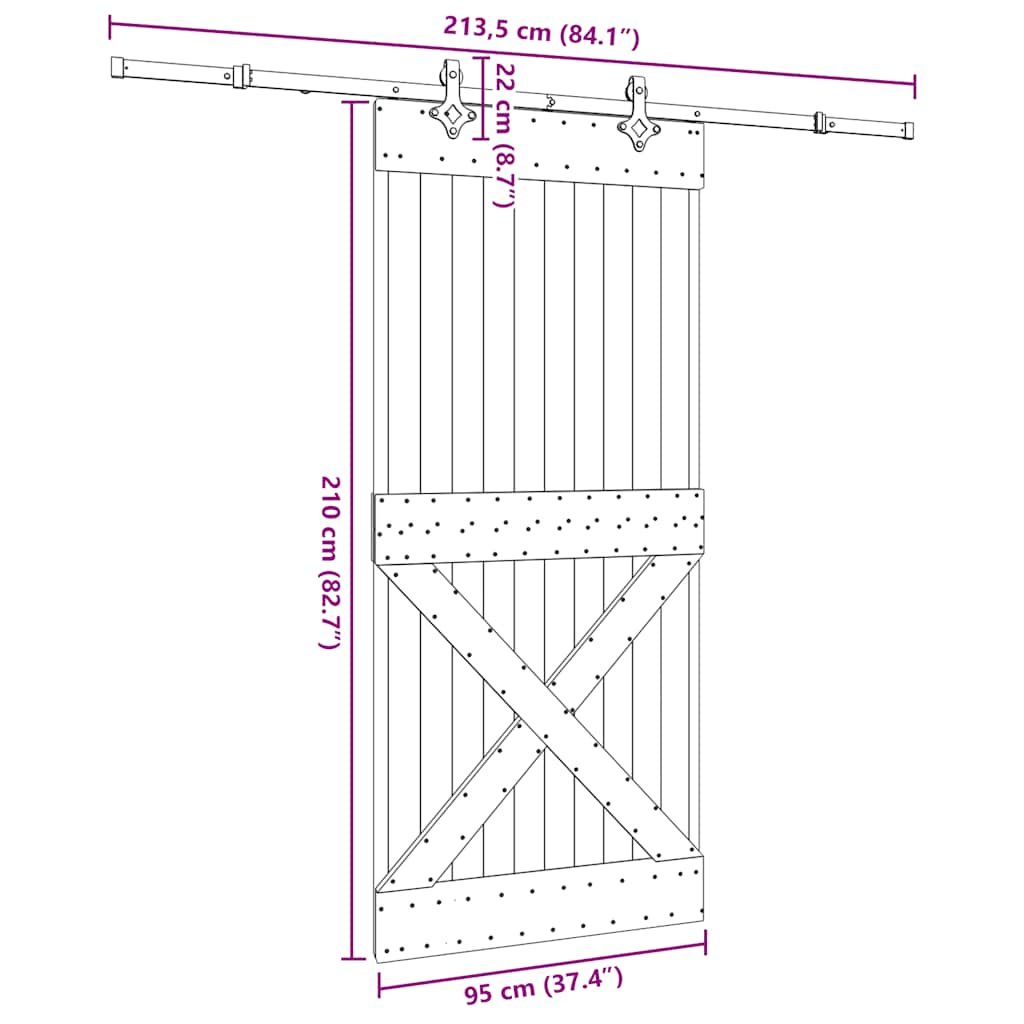 Ușă glisantă cu set de feronerie 95x210 cm, lemn masiv de pin