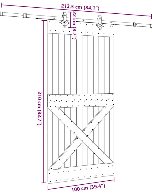 Загрузите изображение в средство просмотра галереи, Ușă glisantă cu set feronerie, 100x210 cm, lemn masiv de pin
