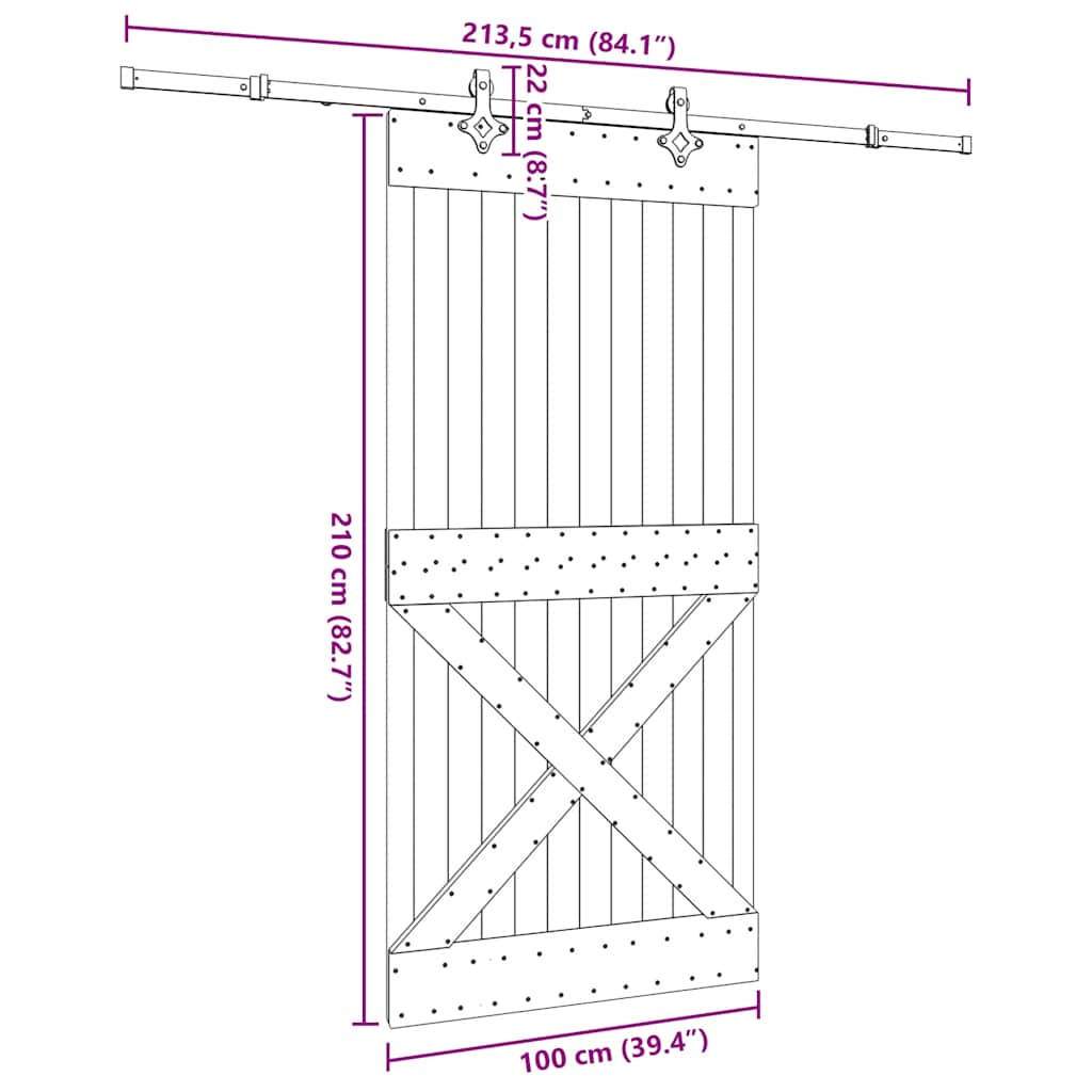 Ușă glisantă cu set feronerie, 100x210 cm, lemn masiv de pin