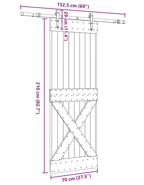 Încărcați imaginea în vizualizatorul Galerie, Ușă glisantă cu set de feronerie 70x210 cm, lemn masiv de pin
