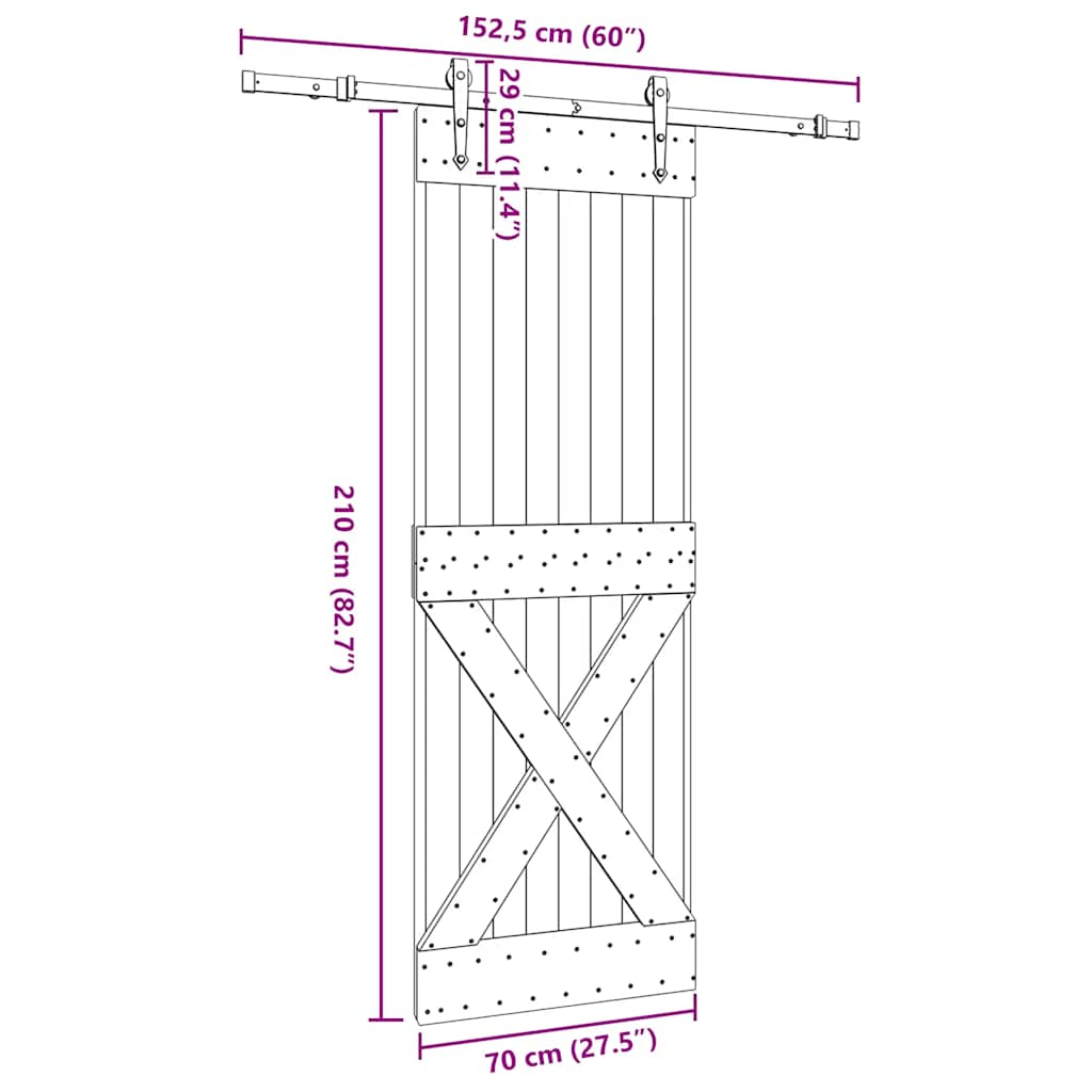 Ușă glisantă cu set de feronerie 70x210 cm, lemn masiv de pin