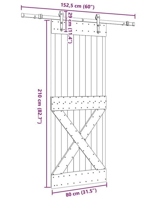 Încărcați imaginea în vizualizatorul Galerie, Ușă glisantă cu set de feronerie 80x210 cm, lemn masiv de pin
