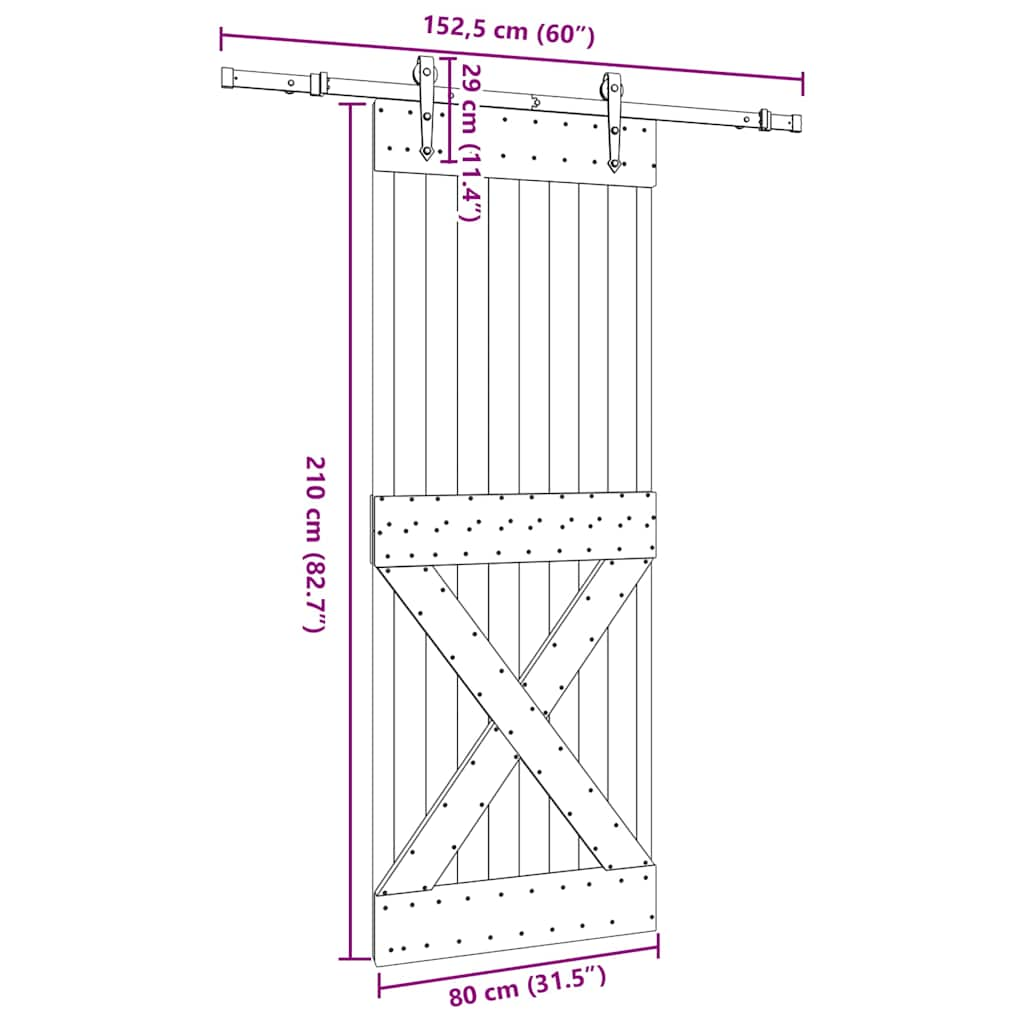 Ușă glisantă cu set de feronerie 80x210 cm, lemn masiv de pin