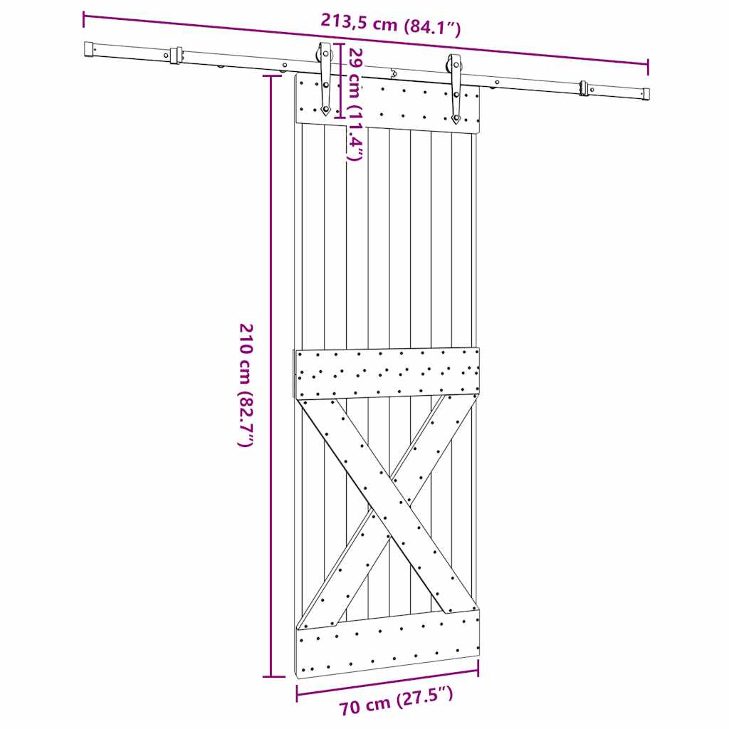 Ușă glisantă cu set de feronerie 70x210 cm, lemn masiv de pin