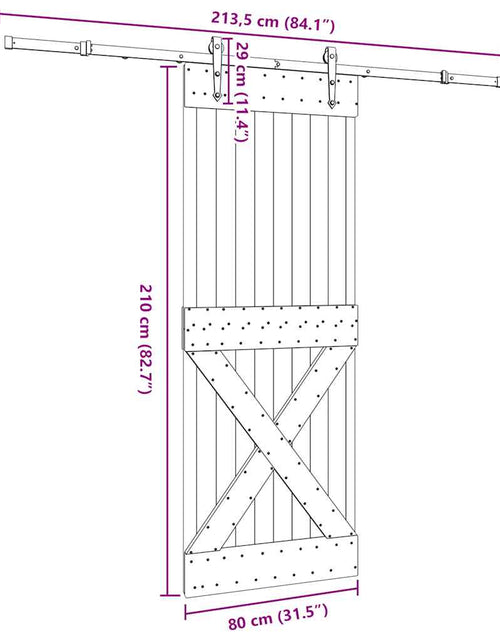 Încărcați imaginea în vizualizatorul Galerie, Ușă glisantă cu set de feronerie 80x210 cm, lemn masiv de pin
