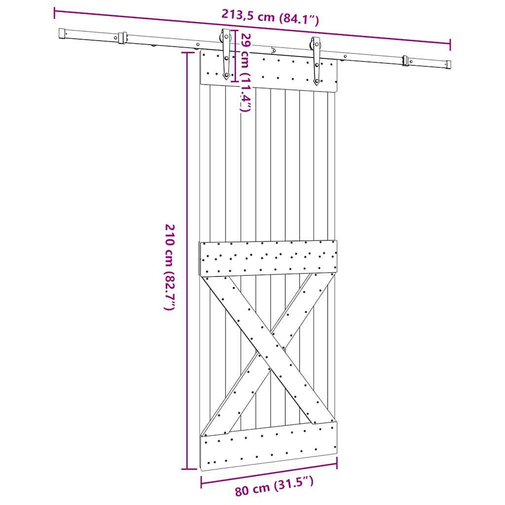 Ușă glisantă cu set de feronerie 80x210 cm, lemn masiv de pin