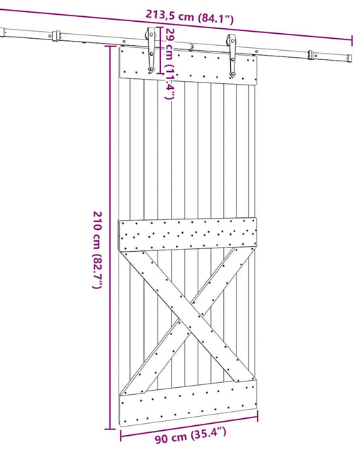 Încărcați imaginea în vizualizatorul Galerie, Ușă glisantă cu set feronerie, 90x210 cm, lemn masiv de pin
