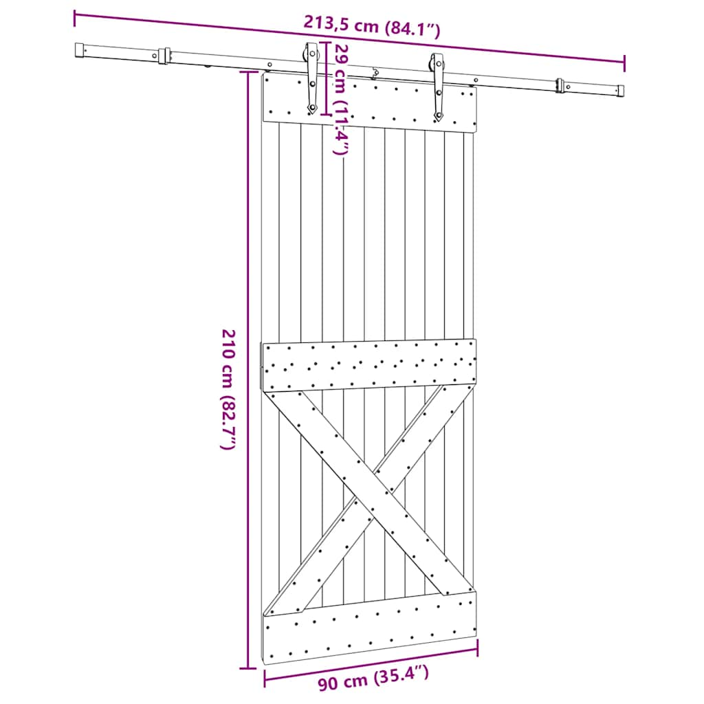 Ușă glisantă cu set feronerie, 90x210 cm, lemn masiv de pin