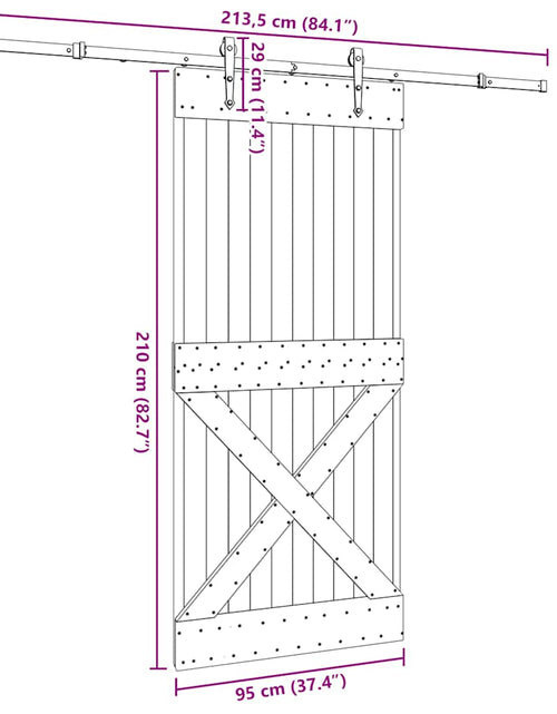 Încărcați imaginea în vizualizatorul Galerie, Ușă glisantă cu set de feronerie 95x210 cm, lemn masiv de pin
