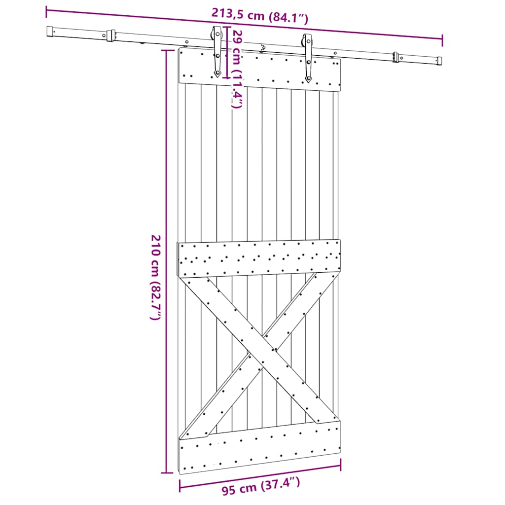 Ușă glisantă cu set de feronerie 95x210 cm, lemn masiv de pin