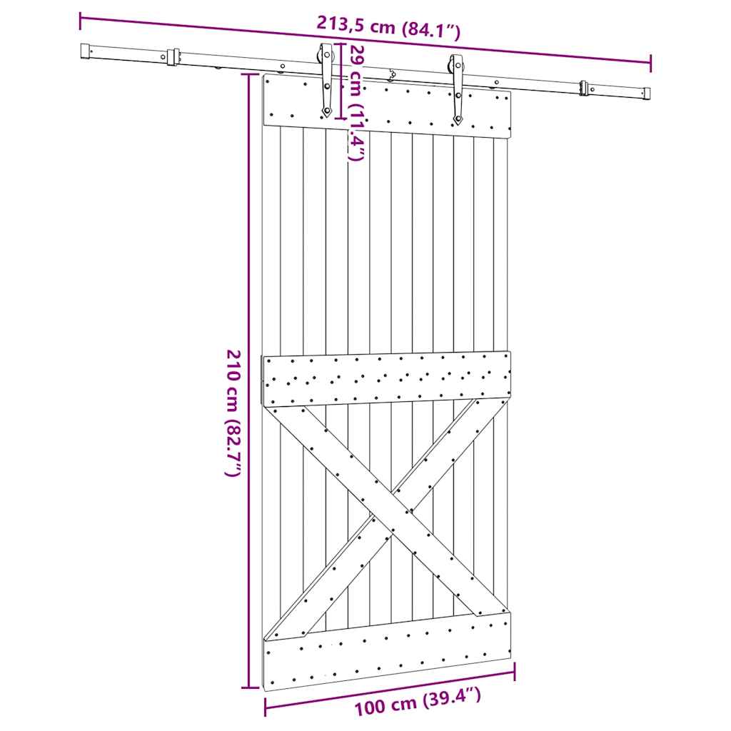 Ușă glisantă cu set feronerie, 100x210 cm, lemn masiv de pin