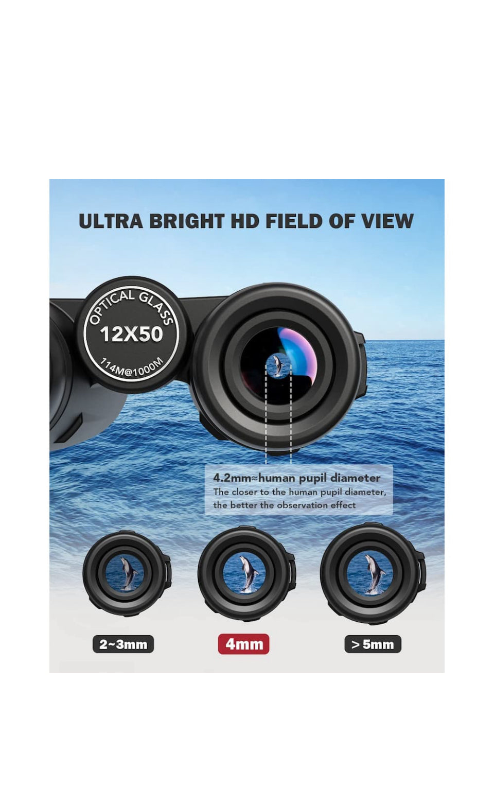 Binoclu HD rezistent la apa 12 x 42 pentru observarea pasarilor, vanatoare, drumetii, cadouri, HouDeOS, cu adaptor pentru smartphone si trepied, 520 g, 16x13x5.5 cm, negru